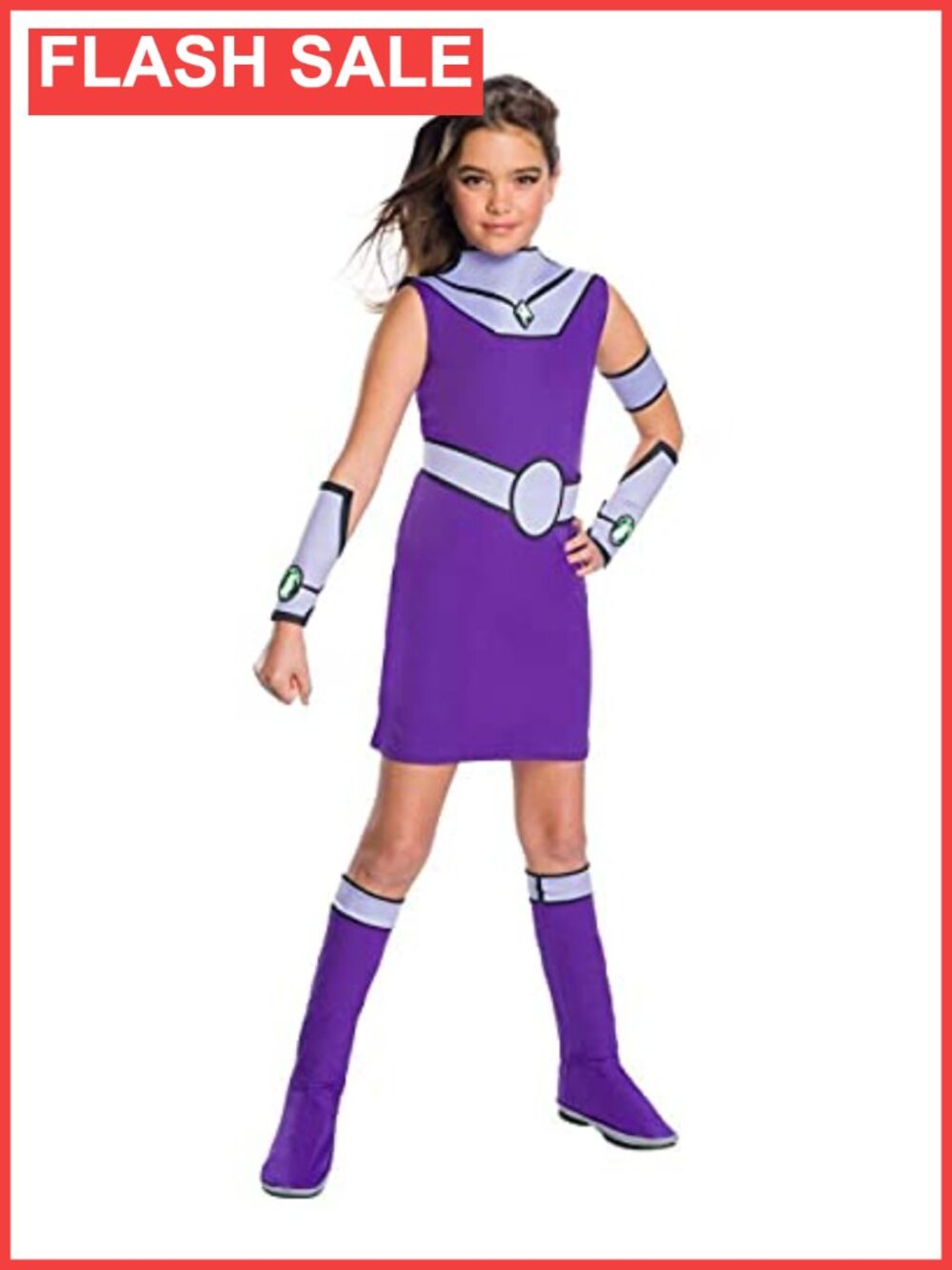 Girls Starfire Deluxe Costume Dress Belt Gauntlets Boot Tops Small